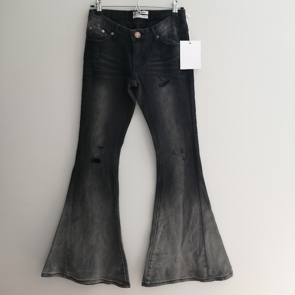 NWT One Teaspoon Marines Extreme Flare Low Rise Jeans Black Oak 24 - Picture 16 of 16